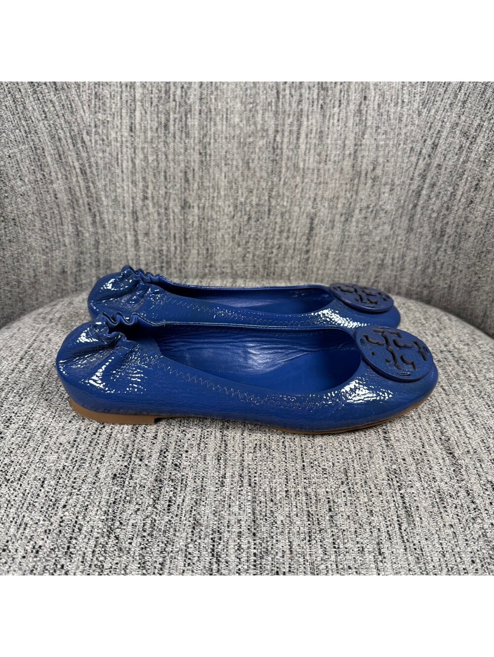 Tory Burch Reva Blue Patent Leather Ballet Flats Logo Shoes Womens Size 8.5 - Picture 8 of 11